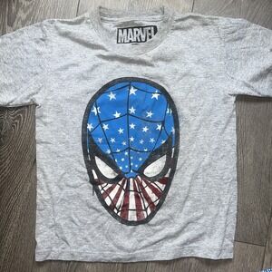 Boys Small 6 Spiderman Shirt Marvel Comics Super Hero  flag face teeshirt